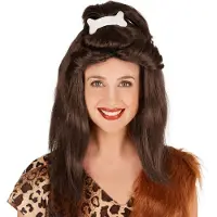 Dressforfun - Vrouwenpruik stenen tijdperk botten - verkleedkleding kostuum halloween verkleden feestkleding carnavalskleding carnaval feestkledij partykleding - 301120