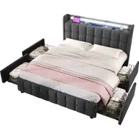 Merax Gestoffeerd Tweepersoonsbed 180 x 200 cm met Opbergruimte - Bed met USB en LED Verlichting - Grijs