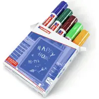 Edding 4090 krijtmarker - diverse kleuren - 5 raamstiften - beitelvormige punt 4-15 mm - raamstiften voor borden, ruiten, glas, spiegels - krijtstift voor ramen zijn afwasbaar en uitwisbaar