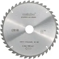Metabo Precision Cut Wood Zaagblad voor Hout 216x30X1,8mm 40T