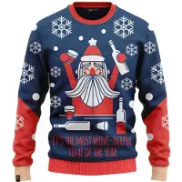 JAP Christmas JAP Foute kersttrui - Wine-derfull - Kerstcadeau - Dames en heren - Kerst - M - Blauw