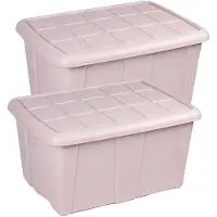 Forte Plastics Plasticforte Opslagbox met deksel - 2x - Lichtroze - 60L - kunststof - 63 x 46 x 32 cm - Opbergbox