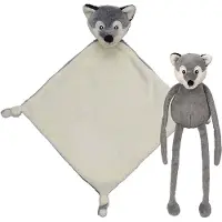 Nature Planet Pluche dieren setje Wolf knuffel van 33 cm en tutteldoekje 40 cm - Knuffeldier