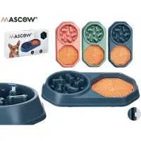 Mascow 2-in-1 Slowfeeder met Likmat - Voerbak - Voerbak voor Honden - Hondenvoerbak - Drinkbak Hond - Blauw