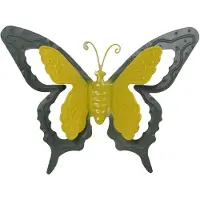 Merkloos Mega Collections tuin/schutting decoratie vlinder - metaal - groen - 24 x 18 cm - Tuinbeelden