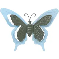 Merkloos Mega Collections tuin/schutting decoratie vlinder - metaal - blauw - 17 x 13 cm - Tuinbeelden