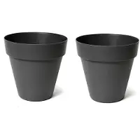 Mega Collections Plantenpot/bloempot - 2x - kunststof - zwart - D29 x H28 cm - Plantenpotten