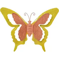 Merkloos Mega Collections tuin/schutting decoratie vlinder - metaal - oranje - 17 x 13 cm - Tuinbeelden