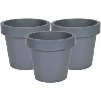 Mega Collections Plantenpot/bloempot - 3x - kunststof - grijs - buiten - D25 x H22 cm - Plantenpotten