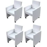 vidaXL Eetkamerstoelen met wieltjes kunstleer wit 4 st online kopen