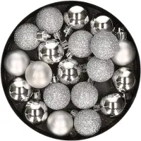 Cosy & Trendy 20x stuks kleine kunststof kerstballen zilver 3 cm mat/glans/glitter - Kerstbal