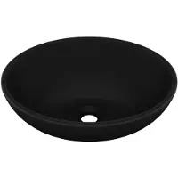 vidaXL Wastafel ovaal 40x33 cm keramiek matzwart