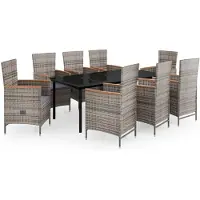 vidaXL 9-delige Tuinset met kussens grijs