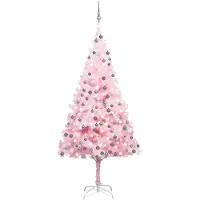vidaXL Kunstkerstboom met verlichting en kerstballen 210 cm PVC roze