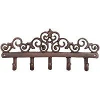 Esschert Design Bruin gietijzeren wandrekje/kapstokhaakjes 32 cm 5 haken - Kapstokken