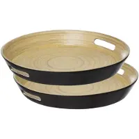 5 Five 2x stuks dienbladen/serveerbladen rond D42 cm bamboe zwart met handvaten - Dienbladen