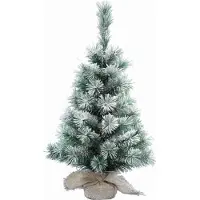 Everlands Mini kerstboom - met sneeuw - H35 cm - D24 cm - met jute zak - Kunstkerstboom