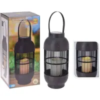 Progarden lantaarn met kaars solar led rattan zwart