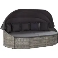 vidaXL Loungebed met luifel poly rattan grijs