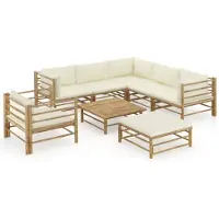 vidaXL 8-delige Loungeset met crèmewitte kussens bamboe