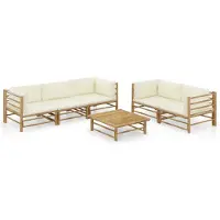 vidaXL 6-delige Loungeset met crèmewitte kussens bamboe