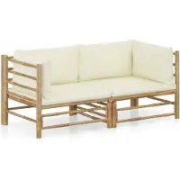 vidaXL 2-delige Loungeset met kussens bamboe crèmewit