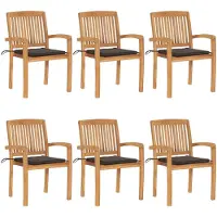 vidaXL Tuinstoelen stapelbaar 6 st met kussens massief teakhout
