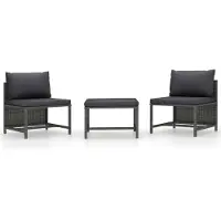 vidaXL 3-delige Loungeset met kussens poly rattan grijs