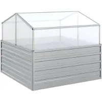 vidaXL Plantenbak met kas verhoogd 100x100x85 cm zilverkleurig