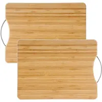 Secret De Gourmet 2x Stuks snijplank met metalen handvat 42 x 30 cm van bamboe hout - Snijplanken