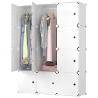 Lowander 3x4 vakkenkast 'Torino' wit 148x111 cm - kunststof kledingkast met hangruimte / roomdivider afsluitbaar