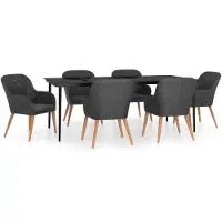 vidaXL 7-delige Tuinset met kussens zwart