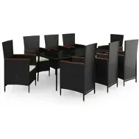 vidaXL 9-delige tuinset met kussens, zwart