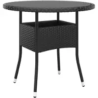 vidaXL Tuintafel Ø80x75 cm gehard glas en poly rattan zwart