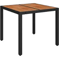 vidaXL Tuintafel met houten blad 90x90x75 cm poly rattan zwart