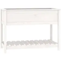 vidaXL Plantenbak met schap 111,5x54x81 cm massief grenenhout wit