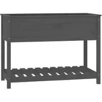 vidaXL Plantenbak met schap 111,5x54x81 cm massief grenenhout grijs