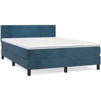 vidaXL Boxspring met matras fluweel donkerblauw 140x190 cm