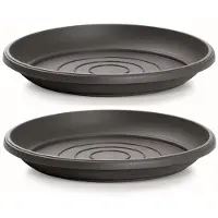 Prosperplast Opvangschaal/onderschaal bloempot/plantenpot - 2x - antraciet - rond - Dia 33 cm - Plantenpotten