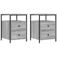 vidaXL Nachtkastjes 2 st 44x45x60 cm bewerkt hout grijs sonoma eiken