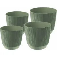 Prosperplast plantenpotten/bloempotten Carf Stripe - groen - 4x stuks - kunststof - Dia 15 en 19 cm - Plantenpotten