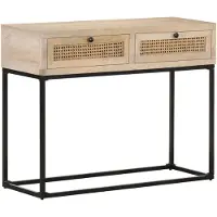 vidaXL Wandtafel 100x35x76 cm massief mangohout en natuurlijk riet