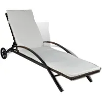 vidaXL Ligbed met kussen en wieltjes poly rattan bruin