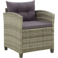vidaXL Tuinstoel met kussens poly rattan grijs