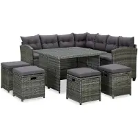 vidaXL 6-delige loungeset voor de tuin met kussens, van polyrotan, grijs