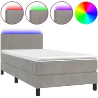 vidaXL Boxspring met matras en LED fluweel lichtgrijs 90x200 cm