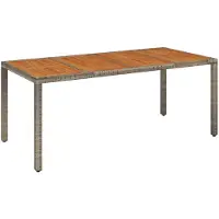 vidaXL Tuintafel met houten blad 190x90x75 cm poly rattan grijs