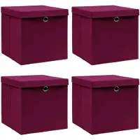 vidaXL Opbergboxen met deksel 4 st 32x32x32 cm stof donkerrood