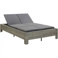 vidaXL Ligbed met kussen 2-persoons poly rattan grijs