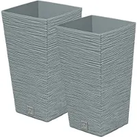 Prosperplast Plantenpot/bloempot Furu Stripes - 2x - voor buiten - kunststof - lichtgrijs - vierkant - D24 x H45 cm - Pl